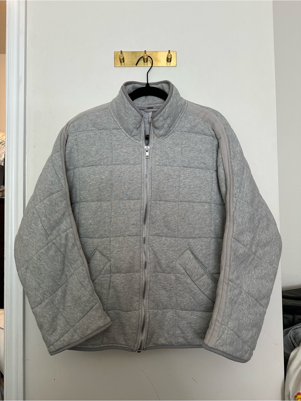 Free People Light Gray Quilted Zip Jacket